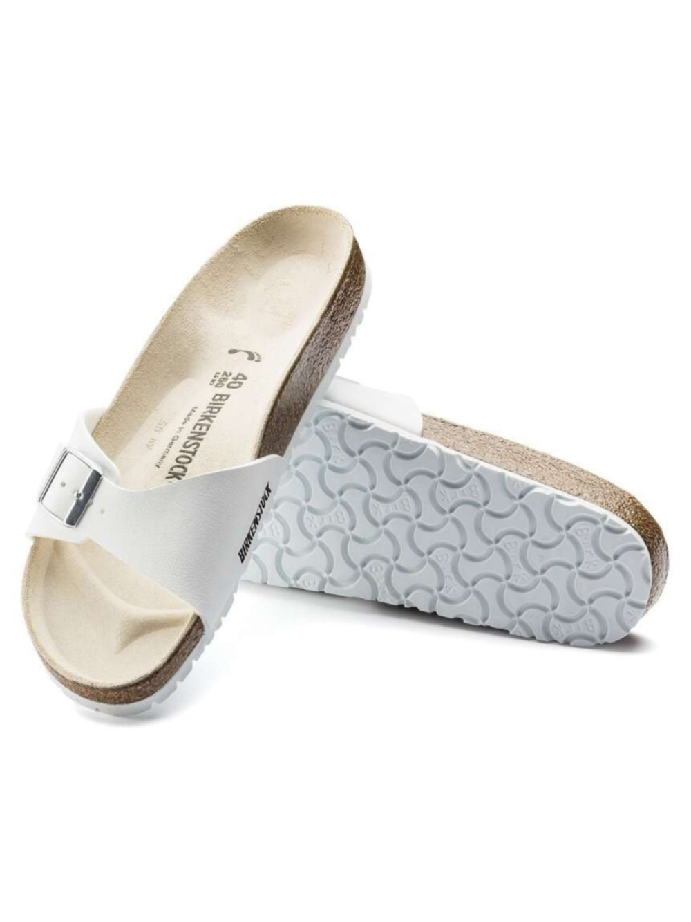 NEW Birkenstock White Leather Buckle Slide Sandals Women US 8 EU 39